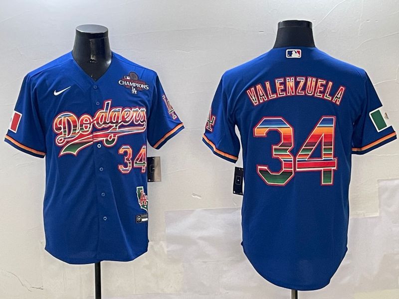 Men Los Angeles Dodgers #34 Valenzuela Blue Fashion Game 2025 Nike MLB Jersey style 3123->women mlb jersey->Women Jersey
